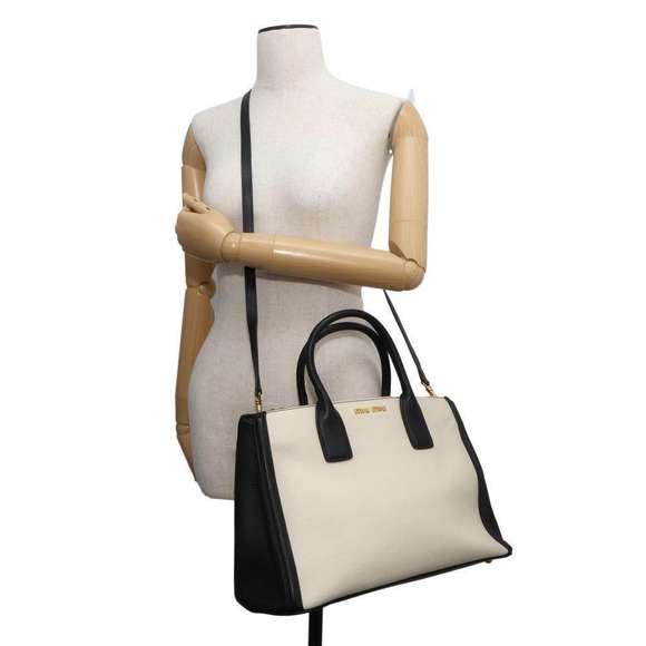 Miu Miu Logo 2way Handbag Beige Bkack - Picture 4 of 16